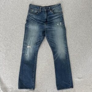 RRL Ralph Lauren Jeans Womens 29 Blue Vintage Boot Distressed Denim Straight Fit